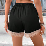 Frenchy Shorts Con Cordon, Patchwork De Encaje De Contrastde Para Mujeres