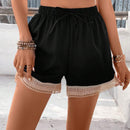 Frenchy Shorts Con Cordon, Patchwork De Encaje De Contrastde Para Mujeres