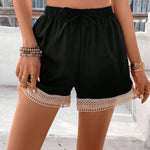Frenchy Shorts Con Cordon, Patchwork De Encaje De Contrastde Para Mujeres