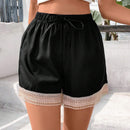 Frenchy Shorts Con Cordon, Patchwork De Encaje De Contrastde Para Mujeres