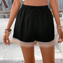 Frenchy Shorts Con Cordon, Patchwork De Encaje De Contrastde Para Mujeres
