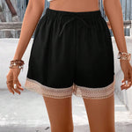 Frenchy Shorts Con Cordon, Patchwork De Encaje De Contrastde Para Mujeres