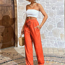Pantalones largos sencillos de mujer de uso diario con cintura ajustable y unicolor