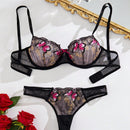 Conjunto De Sujetador Con Bordado De Mariposas Y Bragas Triangulares Para Mujeres