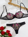 Conjunto De Sujetador Con Bordado De Mariposas Y Bragas Triangulares Para Mujeres