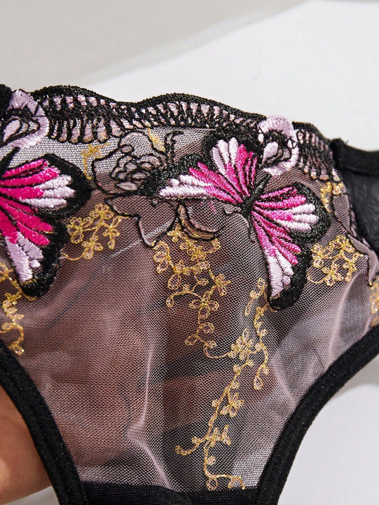 Conjunto De Sujetador Con Bordado De Mariposas Y Bragas Triangulares Para Mujeres
