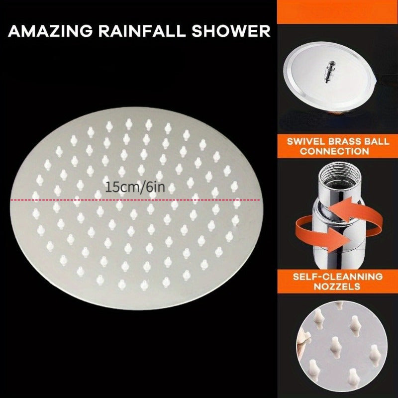 Cabezal De Ducha De Lluvia De 15.24 Cm, Diseño Ultrafino - Cabezal De Ducha Que Aumenta La Presión, Experiencia Increíble, Alta Presión Y Alto Flujo De Acero Inoxidable, Accesorios De Baño Cromados