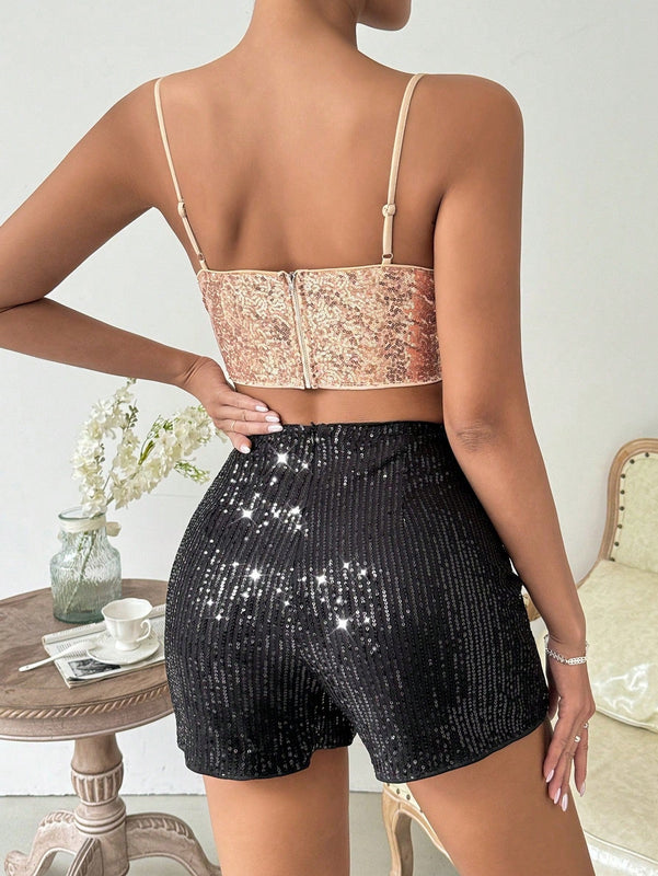 Glamour Falda Mini Con Brillo Y Abertura Alta
