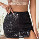 Glamour Falda Mini Con Brillo Y Abertura Alta
