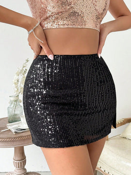 Glamour Falda Mini Con Brillo Y Abertura Alta