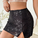 Glamour Falda Mini Con Brillo Y Abertura Alta