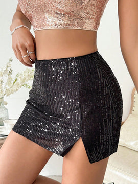 Glamour Falda Mini Con Brillo Y Abertura Alta
