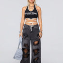 Coolane Top Con Cuello Halter Y Estampado De Letras Con Lazo En La Cintura Para Mujer