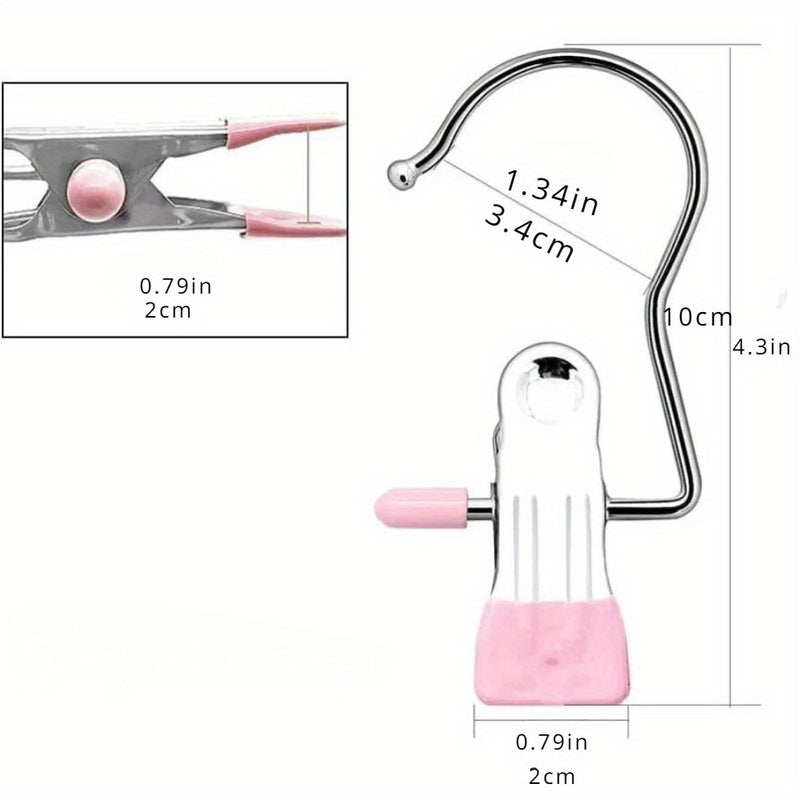 10pcs Pinzas para Ropa de Acero Inoxidable con Gancho, Clips Portátiles para Colgar Ropa, Organizador de Ropa para Armario, Perchas para Ropa