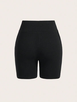 Lady Pantalones Cortos De Cintura Alta De Mujer Con Detalles De Cremallera Y Corte Ajustado Al Cuerpo