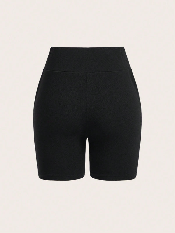 Lady Pantalones Cortos De Cintura Alta De Mujer Con Detalles De Cremallera Y Corte Ajustado Al Cuerpo