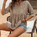 VCAY Blusa Pequena Con Estampado Floral Y Mangas Con Volantes