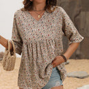 VCAY Blusa Pequena Con Estampado Floral Y Mangas Con Volantes