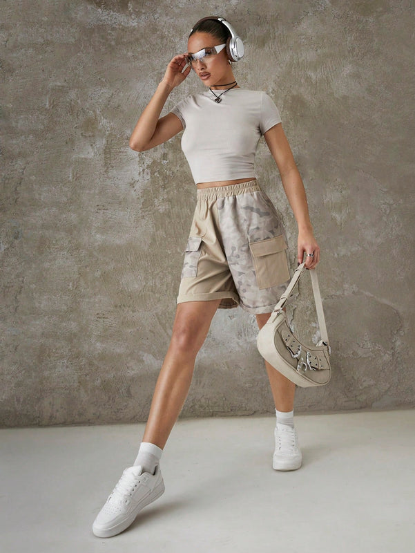 EZwear Shorts De Estilo De Carga De Parche De Camuflaje Para Damas