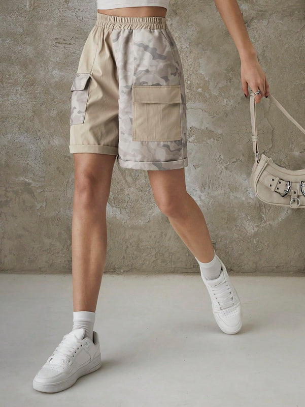 EZwear Shorts De Estilo De Carga De Parche De Camuflaje Para Damas