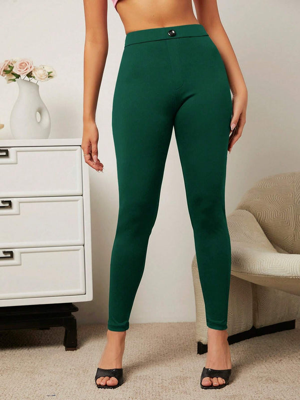 Essnce Pantalones Largos De Mujer De Color Solido Con Ajuste Cenido