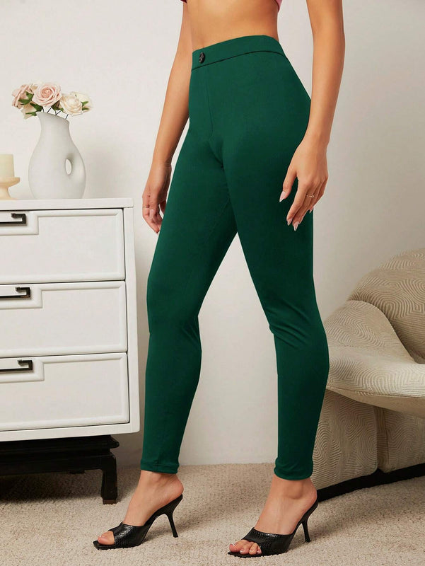 Essnce Pantalones Largos De Mujer De Color Solido Con Ajuste Cenido