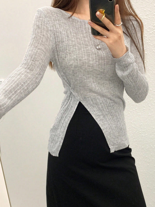 DAZY Sudadera Sexy De Manga Larga De Punto Fino Con Aberturas Altas En Los Lados