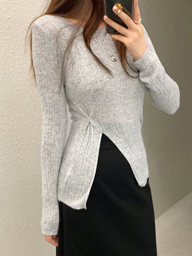DAZY Sudadera Sexy De Manga Larga De Punto Fino Con Aberturas Altas En Los Lados