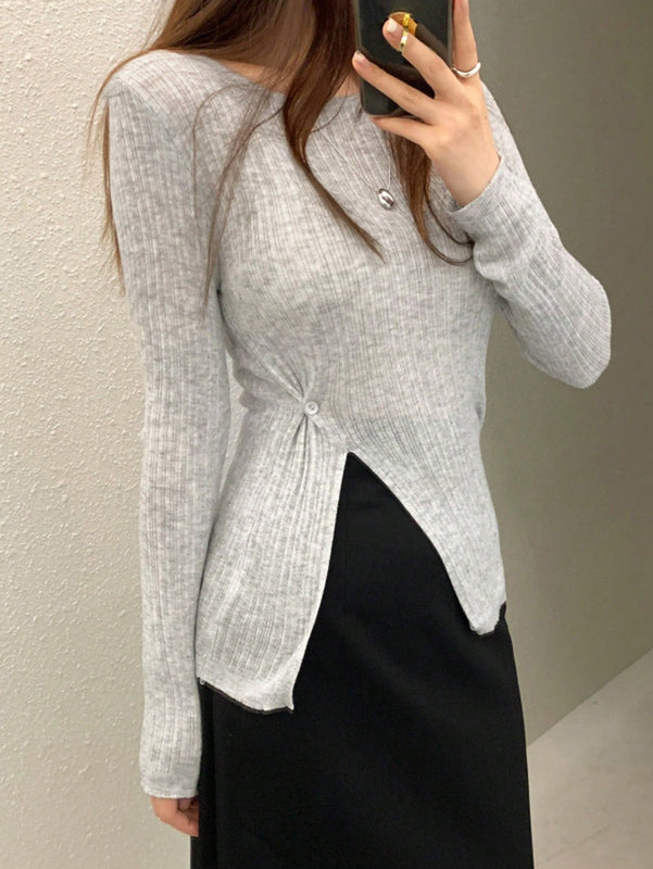 DAZY Sudadera Sexy De Manga Larga De Punto Fino Con Aberturas Altas En Los Lados