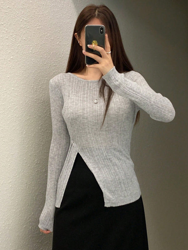 DAZY Sudadera Sexy De Manga Larga De Punto Fino Con Aberturas Altas En Los Lados