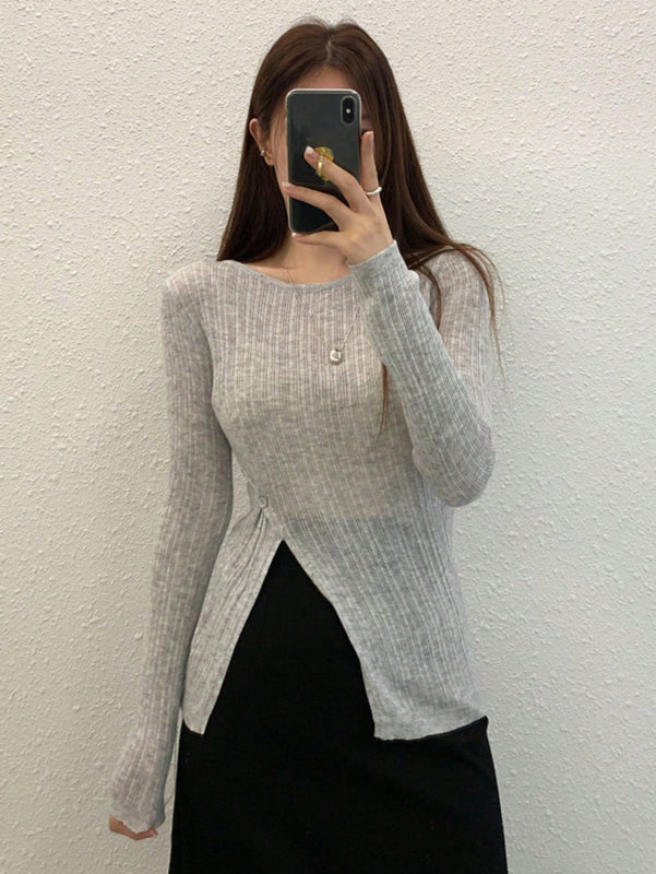 DAZY Sudadera Sexy De Manga Larga De Punto Fino Con Aberturas Altas En Los Lados