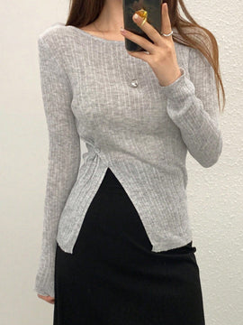 DAZY Sudadera Sexy De Manga Larga De Punto Fino Con Aberturas Altas En Los Lados