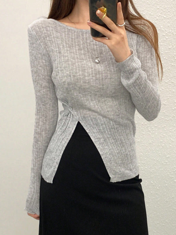 DAZY Sudadera Sexy De Manga Larga De Punto Fino Con Aberturas Altas En Los Lados