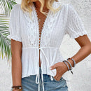 Camisa De Mujer Con Ribete De Encaje Y Dobl Adillo Con Volantes