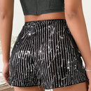 Glamour Pantalones Cortos Con Lentejuelas Y Borlas De Cintura Elastica