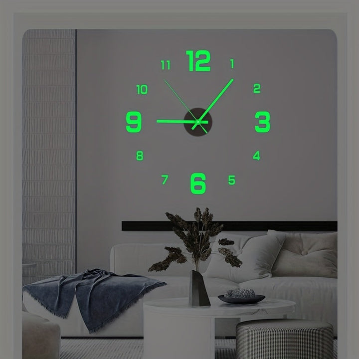 1pc Reloj de pared silencioso luminoso 3D grande - Reloj adhesivo redondo de plástico que funciona con pilas para sala de estar, dormitorio, decoración de oficina y bricolaje - Utiliza 1 pila AA (no incluida)