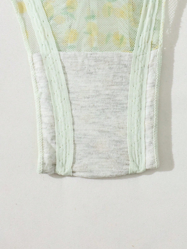 5 Piezas/set Bragas De Triangulo De Cintura Baja Vintage Y Lindas Con Red, Estampado De Frutas