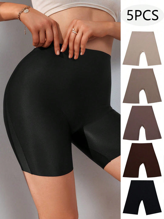 5 Piezas Calzones Sin Costura De Pierna Cuadrada Y Color Solido Sin Huellas