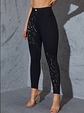Pantalones ajustados a la tecnologia de pintura en spray para mujer con pierna estrecha