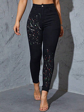 Pantalones ajustados a la tecnologia de pintura en spray para mujer con pierna estrecha