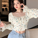 Dazy Designer Blusa Con Mangas De Hoja De Loto Y Estampado Floral Para Mujer