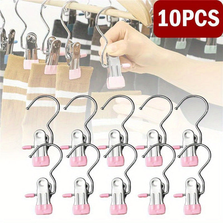 10pcs Pinzas para Ropa de Acero Inoxidable con Gancho, Clips Portátiles para Colgar Ropa, Organizador de Ropa para Armario, Perchas para Ropa