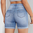 Shorts Vaqueros De Corte Slim Con Efecto Desgastado Y Lavado Y Bolsillos Diagonales