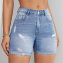Shorts Vaqueros De Corte Slim Con Efecto Desgastado Y Lavado Y Bolsillos Diagonales