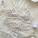 Conjunto De Lenceria Sexy De Malla De Mariposa Con Estampado Floral