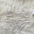 Conjunto De Lenceria Sexy De Malla De Mariposa Con Estampado Floral