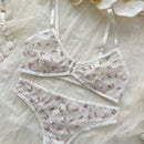 Conjunto De Lenceria Sexy De Malla De Mariposa Con Estampado Floral