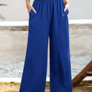 Essnce pantalones casuales sueltos de pierna ancha con bolsillos y cintura fruncida de unicolor para mujeres