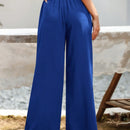 Essnce pantalones casuales sueltos de pierna ancha con bolsillos y cintura fruncida de unicolor para mujeres