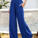 Essnce pantalones casuales sueltos de pierna ancha con bolsillos y cintura fruncida de unicolor para mujeres